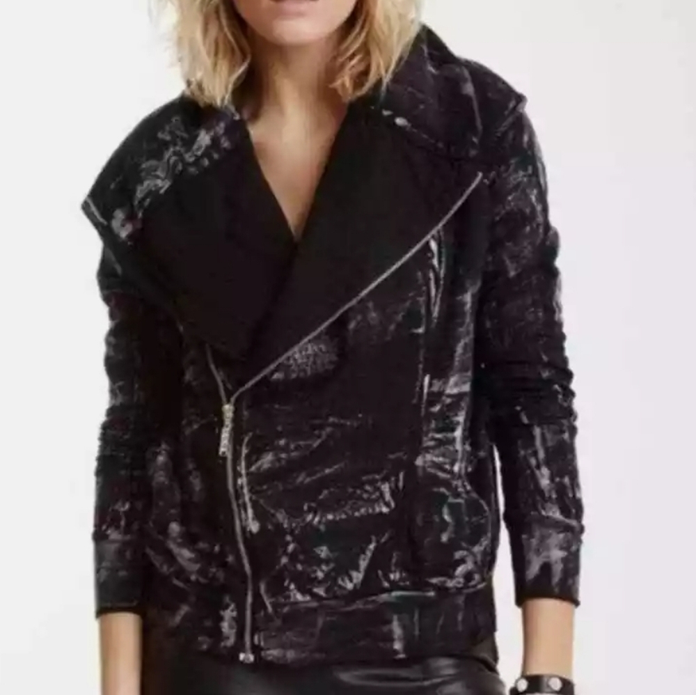 YOUNG FAB & BROKE Kayla Brushstroke Moto Jacket XS